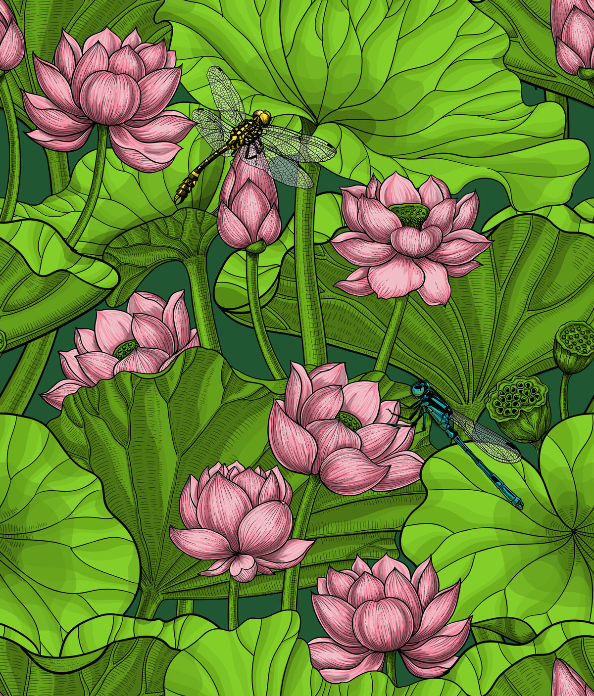 Zen Lotus Pond with Dragonflies Wallpaper⁠ in your room — zoomed