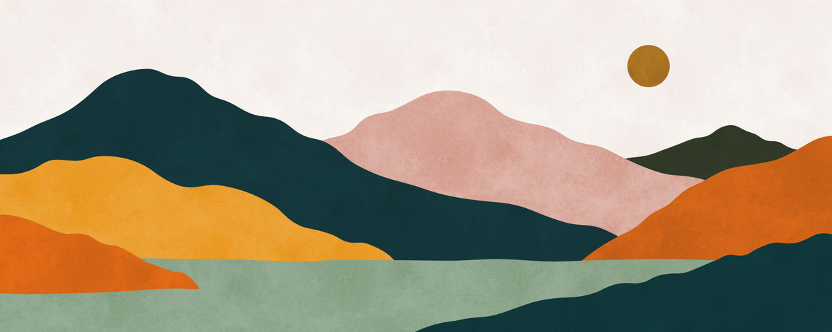 Abstract Peaks and Golden Sun Landscape Wall Mural in your room — zoomed