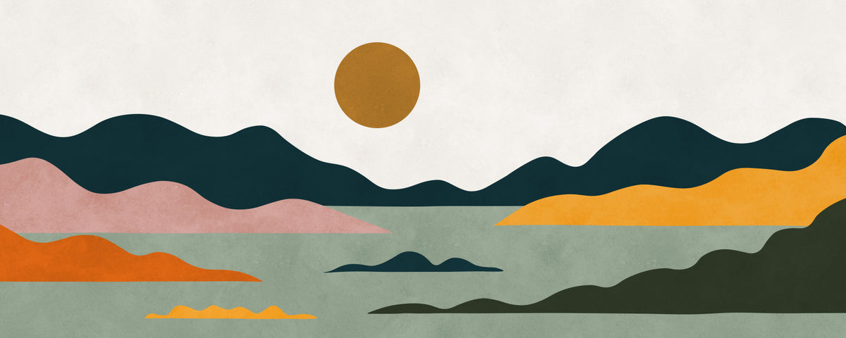 Abstract Geometric Sunset Horizon Wall Mural in your room — zoomed
