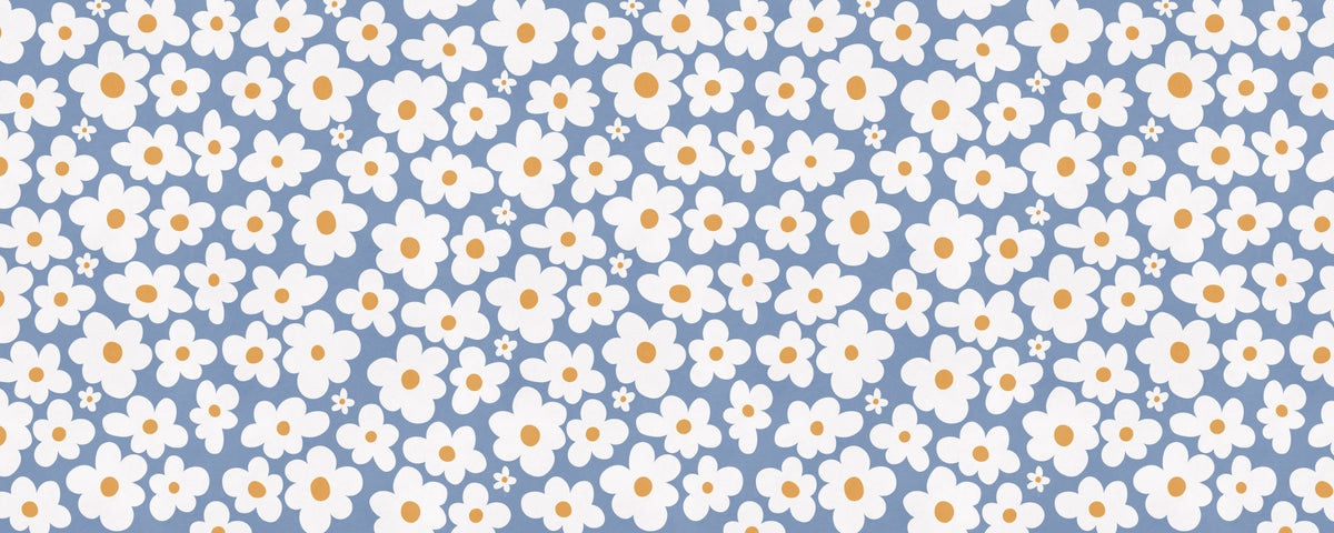 Retro Daisy Bloom Blue Wall Mural