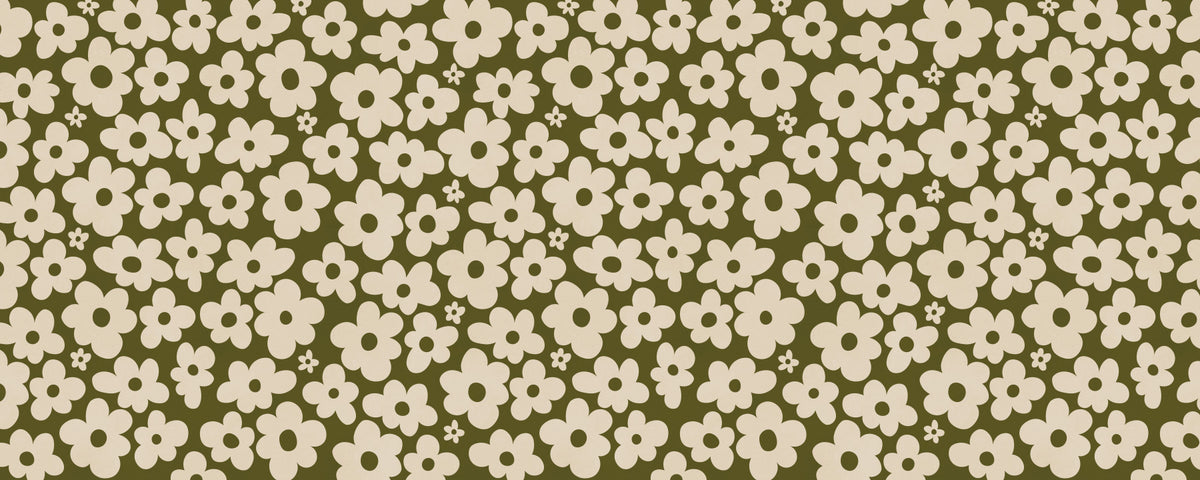 Retro Daisy Meadow in Sage and Cream Wall Mural