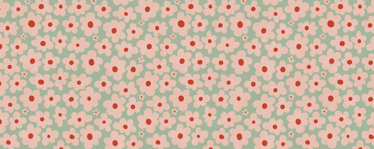 Retro Daisy Meadow Wall Mural in your room — zoomed