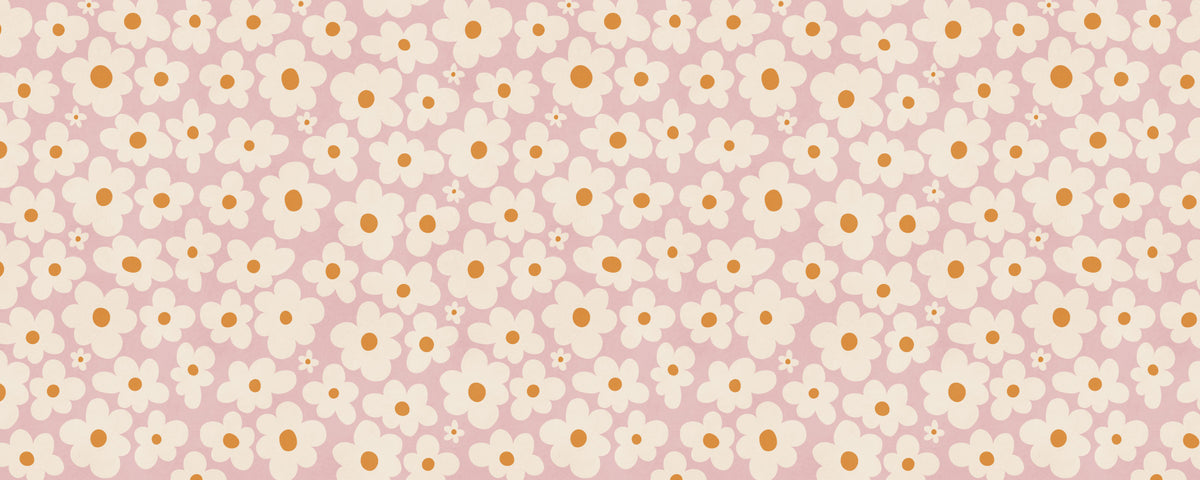 Retro Cream and Pink Daisy Field Wall Mural in your room