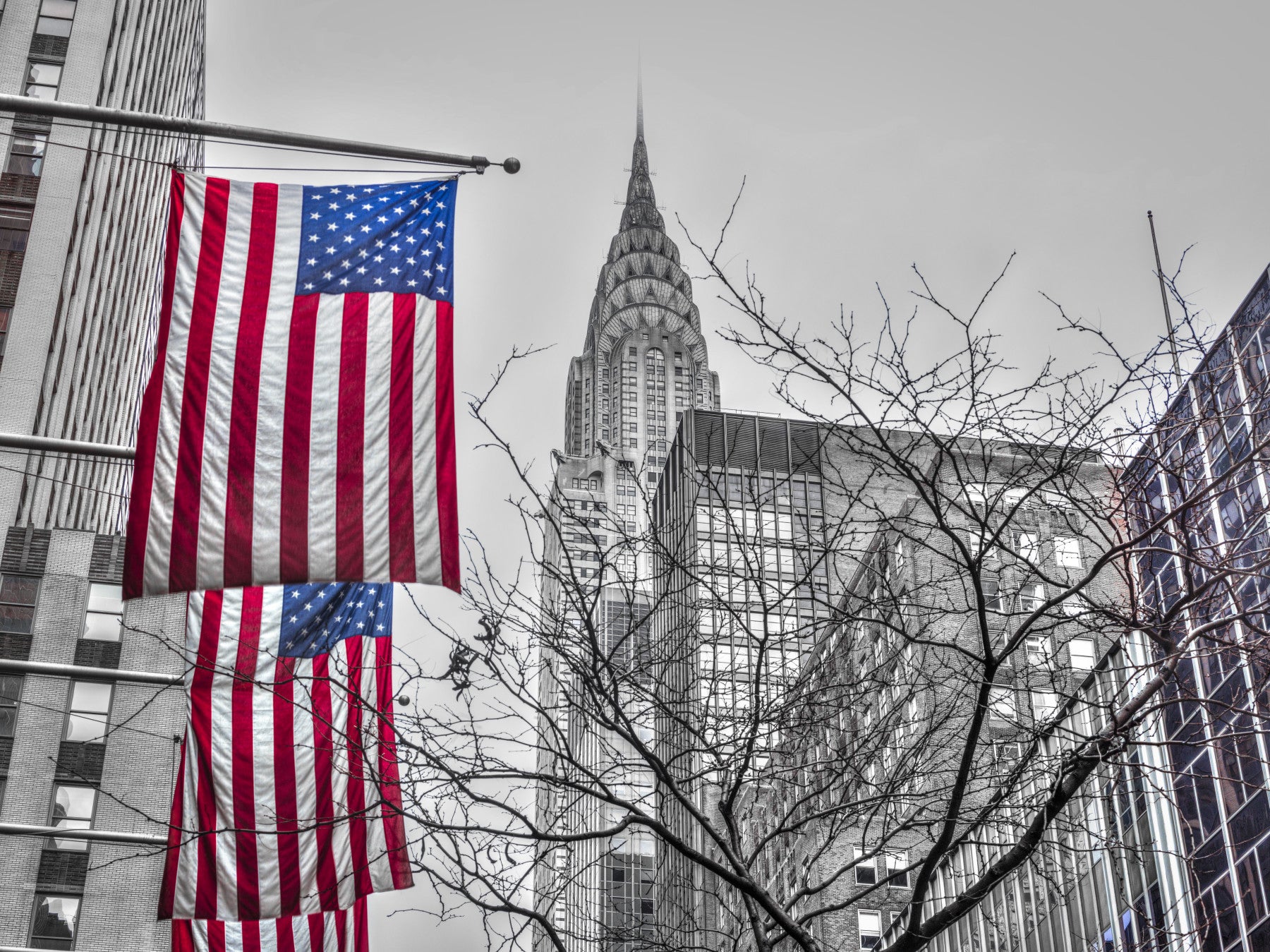 Patriotic Manhattan Cityscape Landmark Wall Mural