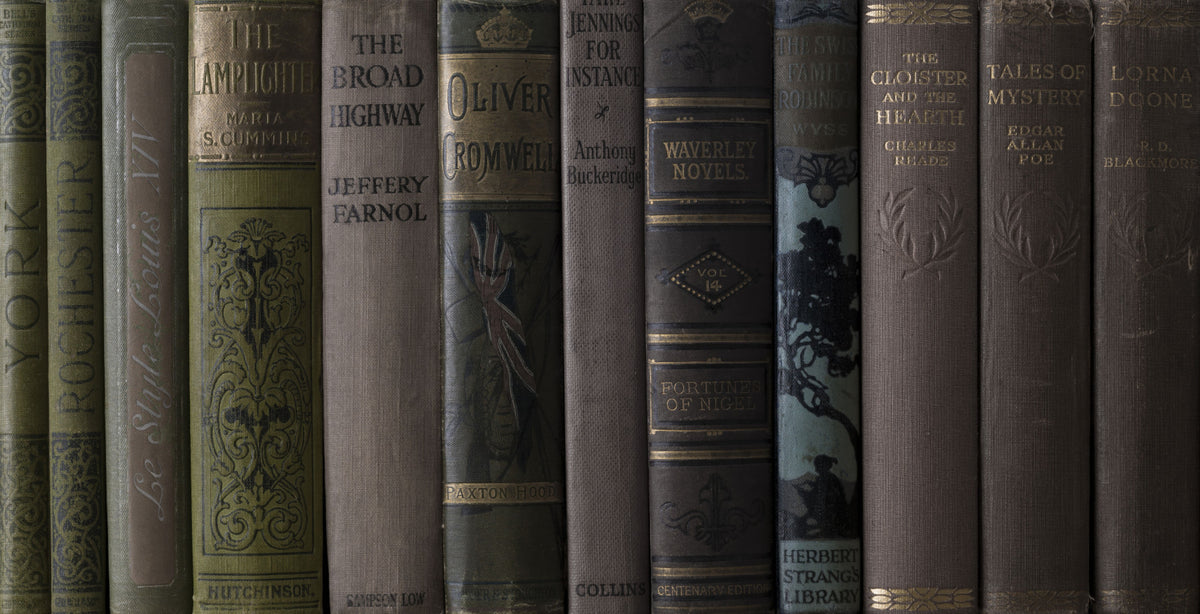 Vintage Library Book Spine Collection Wall Mural in your room