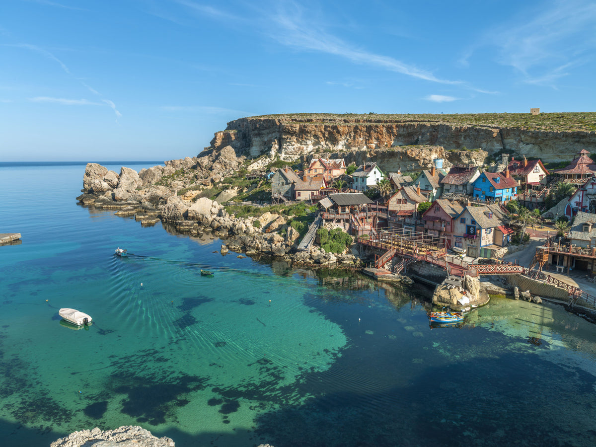 Mediterranean Coastal Village Harbor Wall Mural in your room