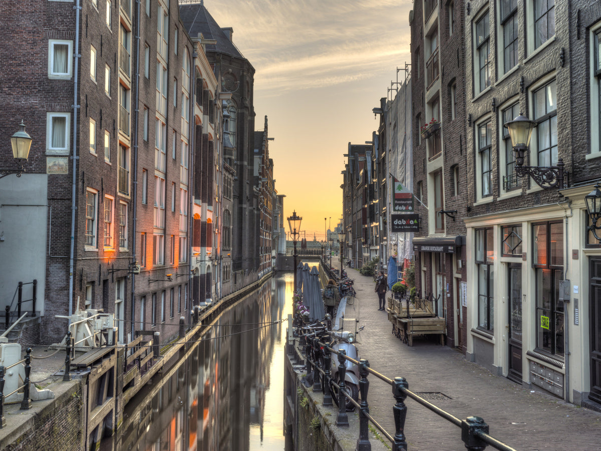 Amsterdam Golden Hour Canal Scene Wall Mural in your room