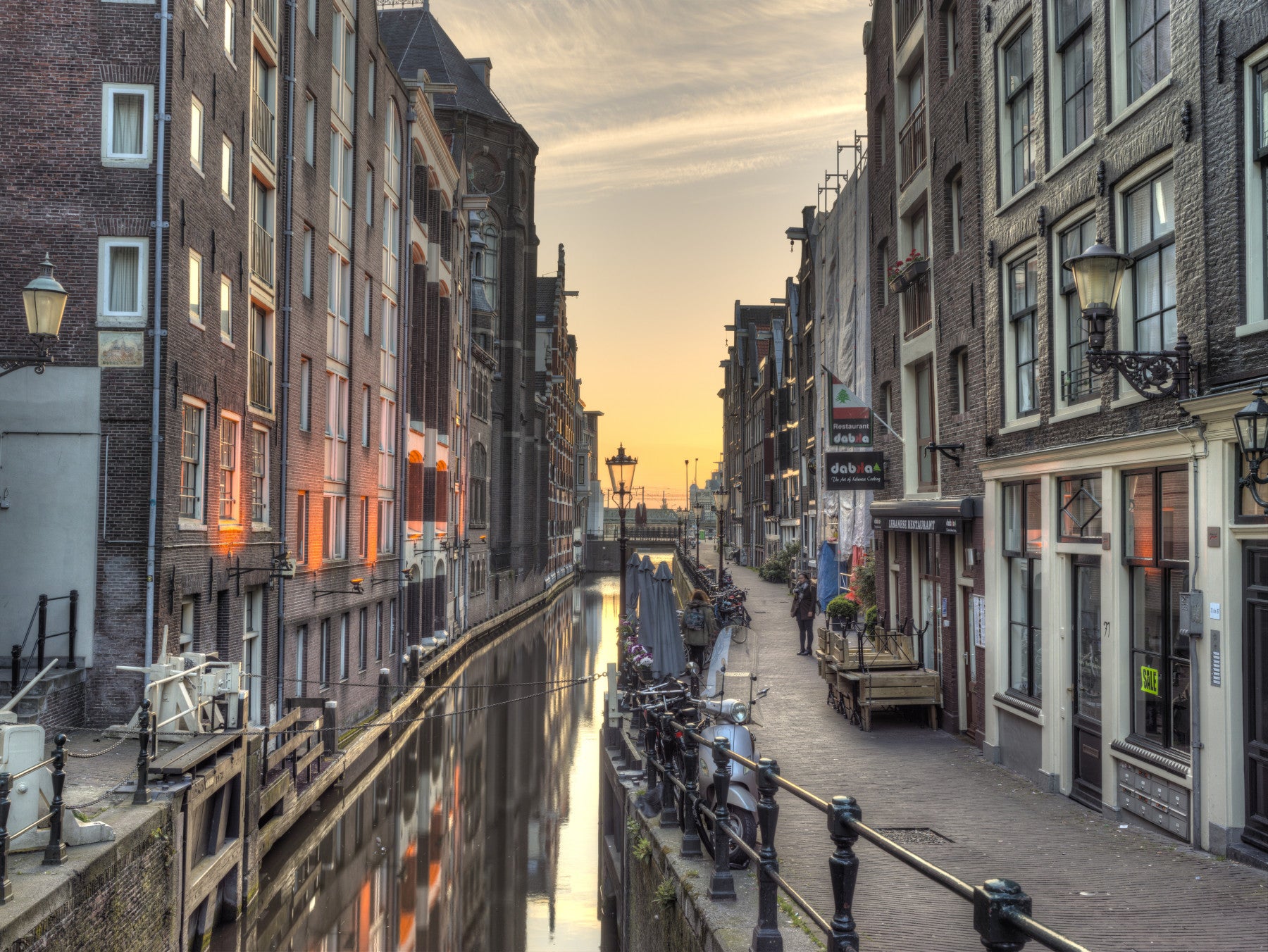 Amsterdam Golden Hour Canal Scene Wall Mural