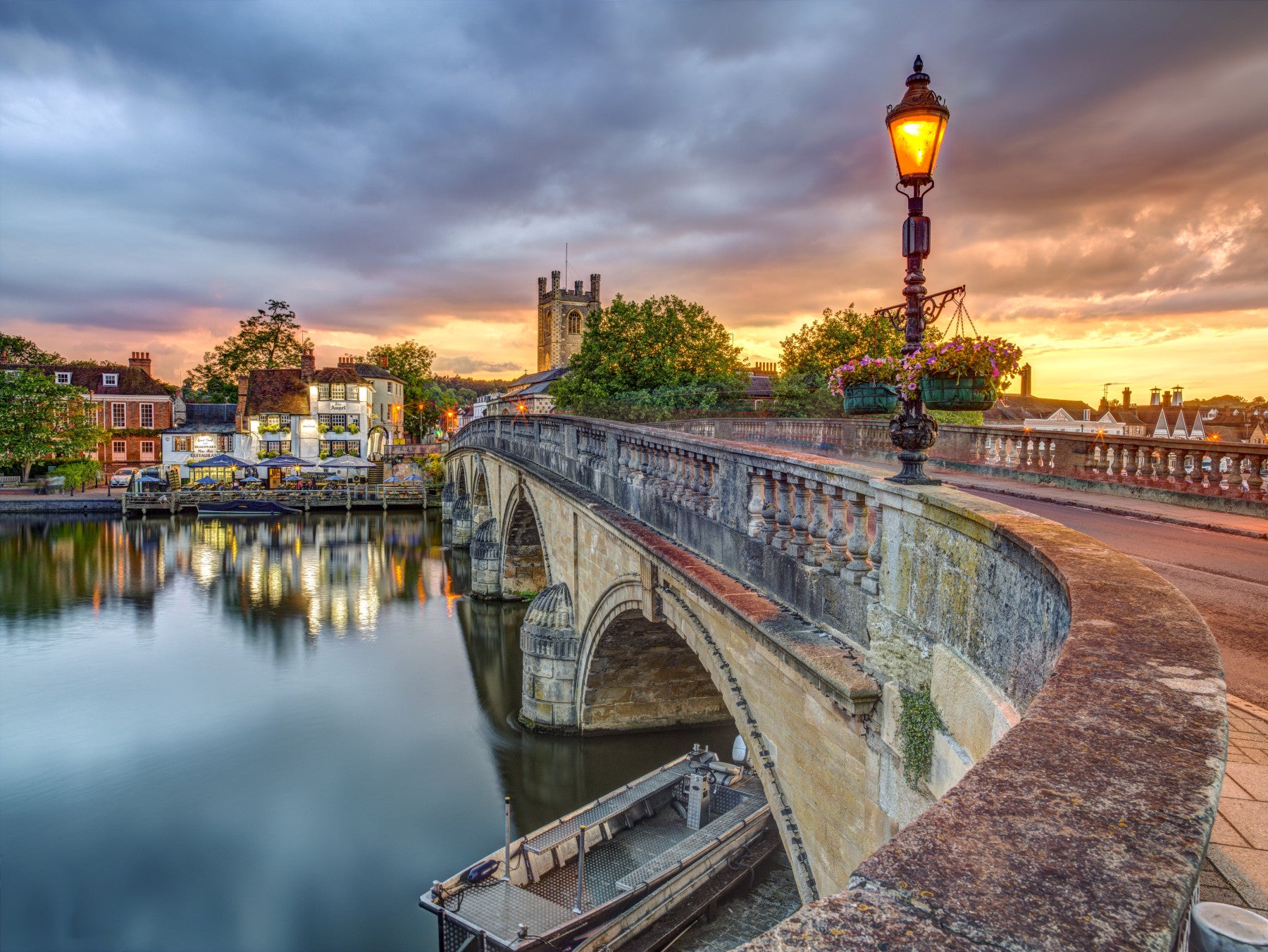 Riverside Town at Sunset Wall Mural