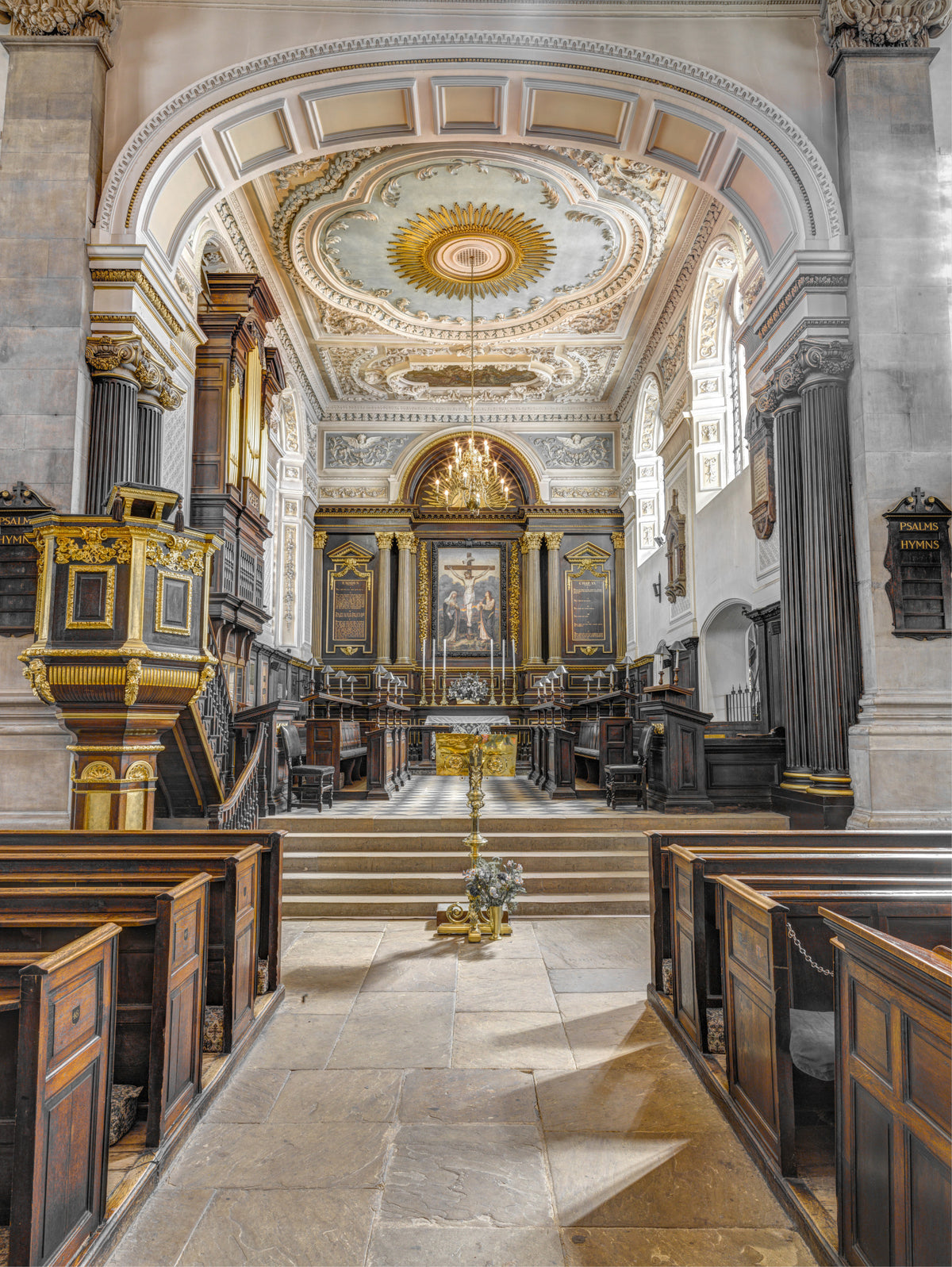 Stained Wood and Gilded Church Interior Wall Mural in your room