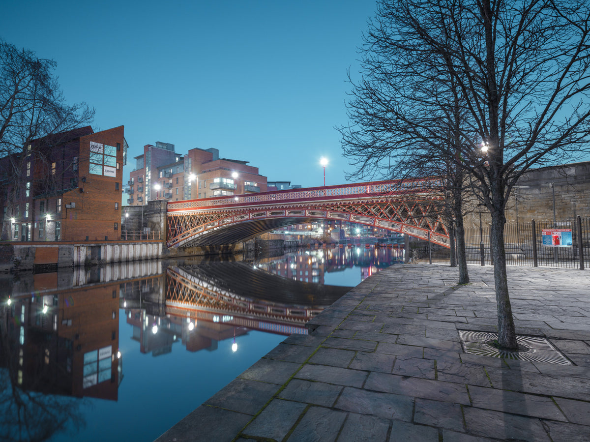Urban River Reflection Bridge Wall Mural in your room — zoomed