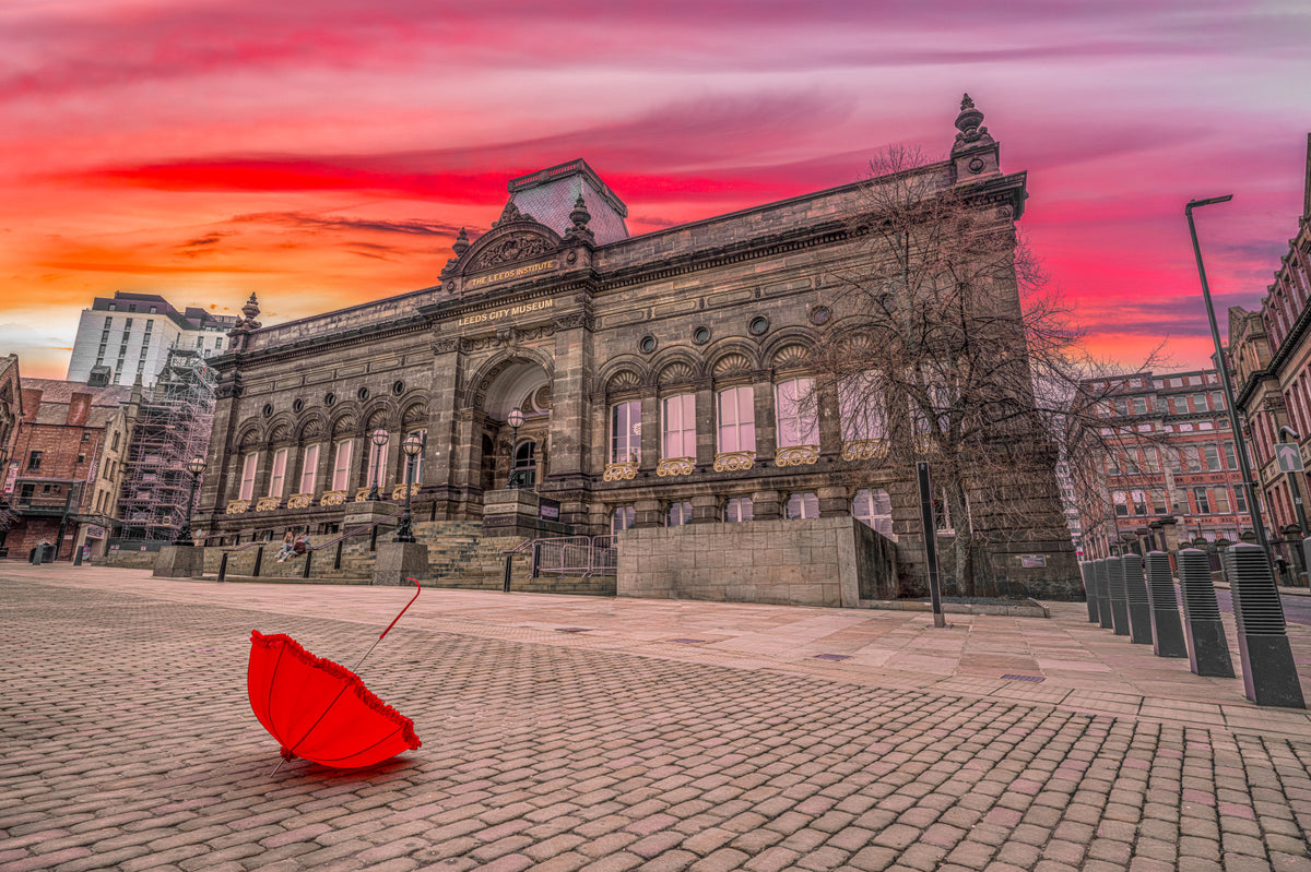 Urban Red Umbrella Sunset Wall Mural in your room