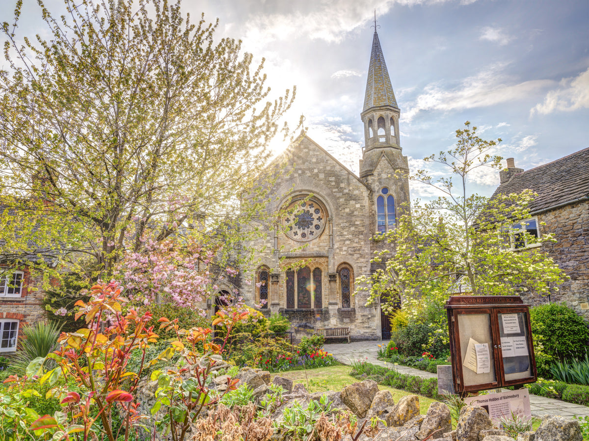 Sunlit English Church Garden Wall Mural in your room — zoomed