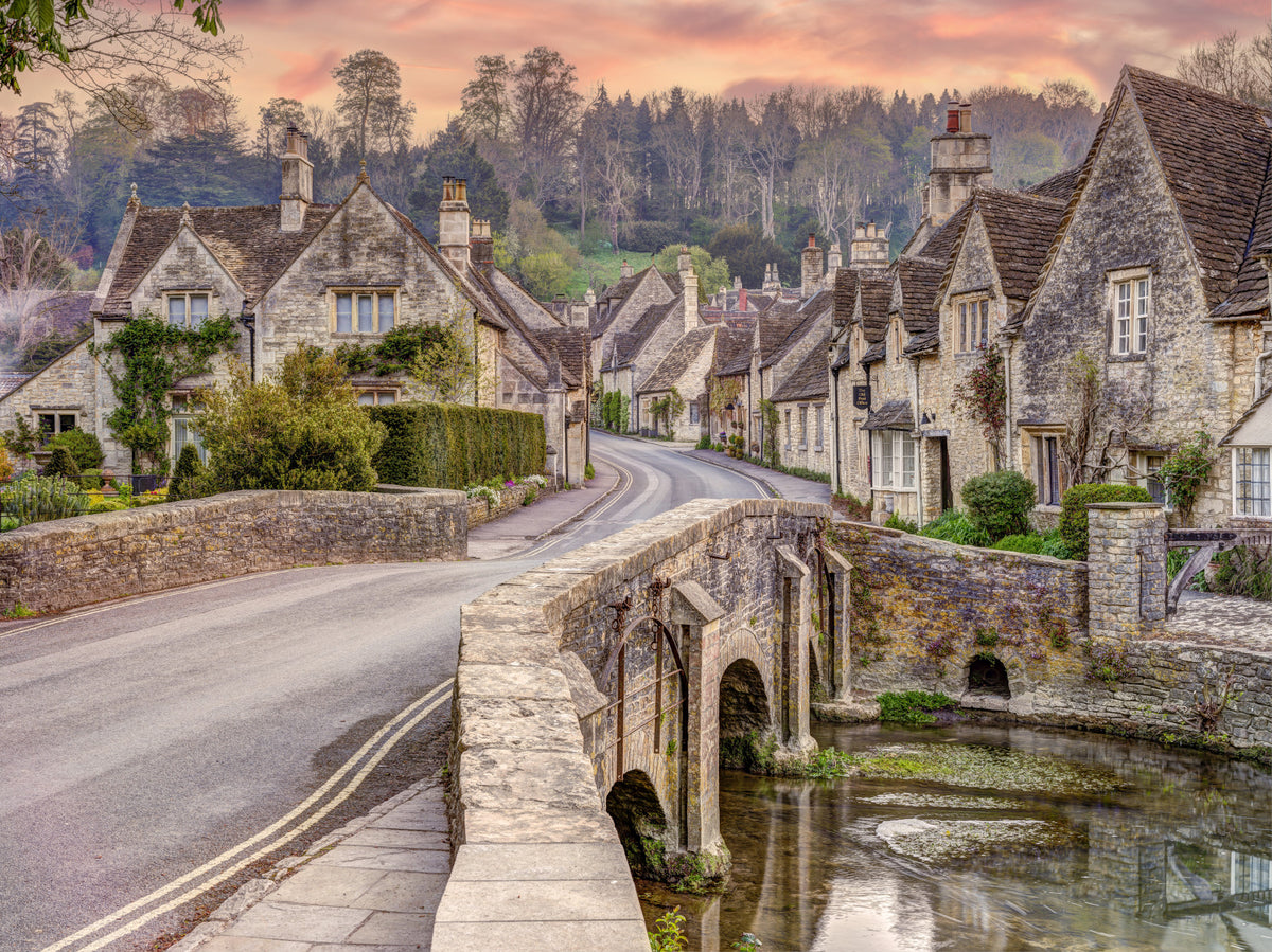 Cotswold Village Sunset Wall Mural in your room — zoomed