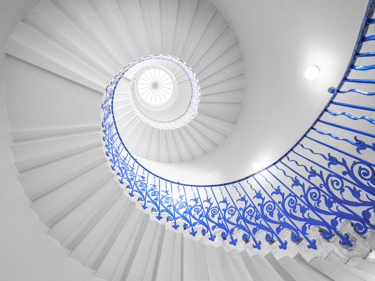 Cobalt Spiral Staircase Architectural Detail Wall Mural in your room — zoomed