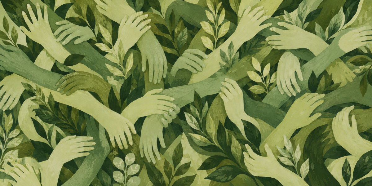 Intertwined Foliage Hands Wall Mural in your room — zoomed