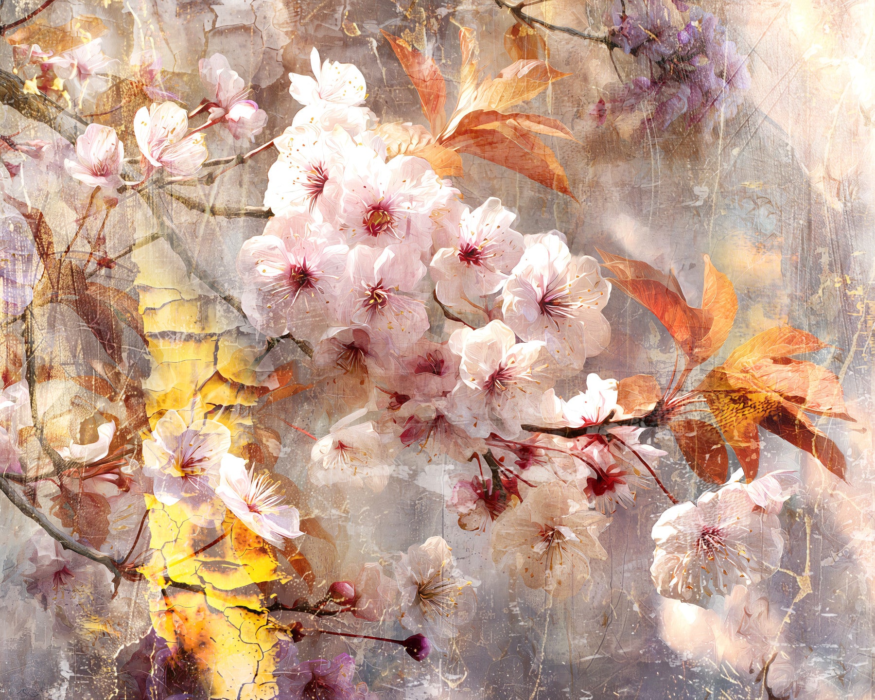 Rustic Golden Bloom Illustration Wall Mural