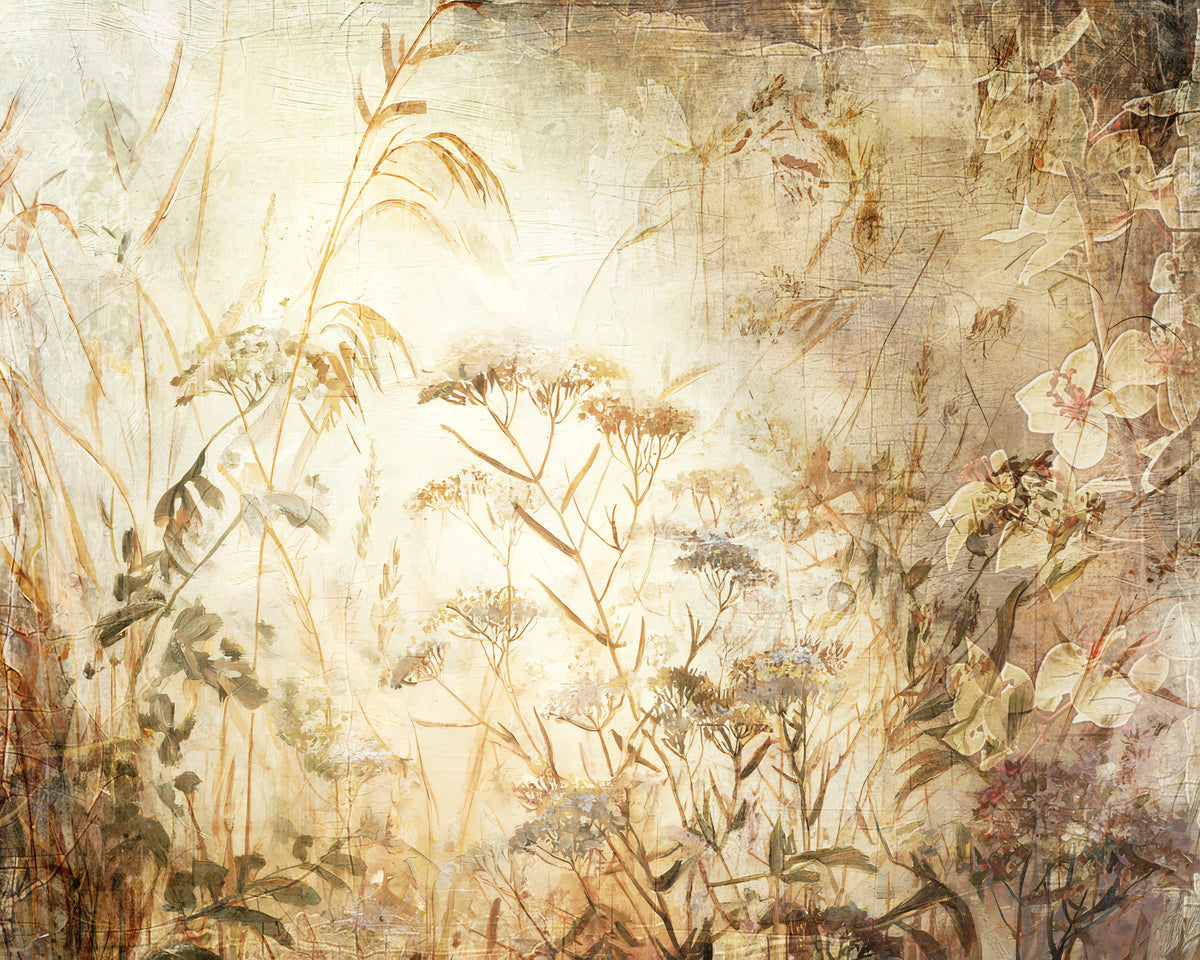 Golden Meadow Botanical Study Wall Mural in your room — zoomed