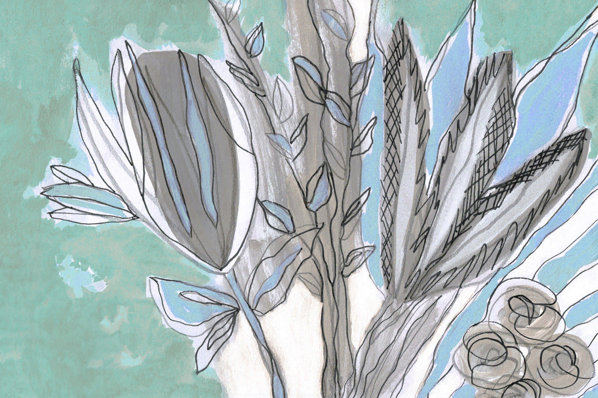 Abstract Teal Botanical Sketch Wall Mural in your room
