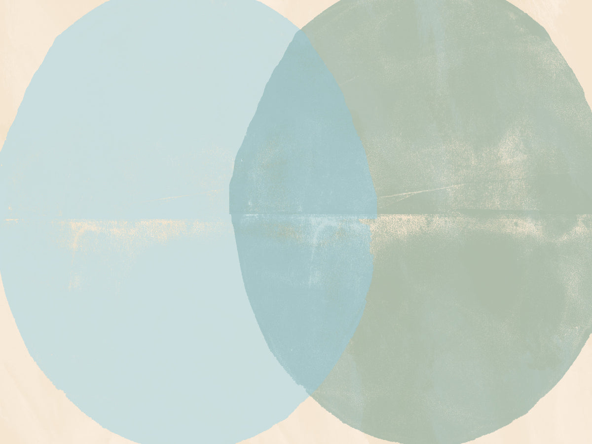 Sage and Blue Geometric Arcs Wall Mural in your room — zoomed