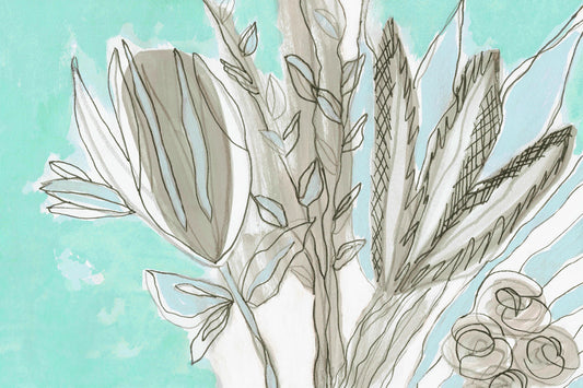 Muted Floral Line Art Wall Mural