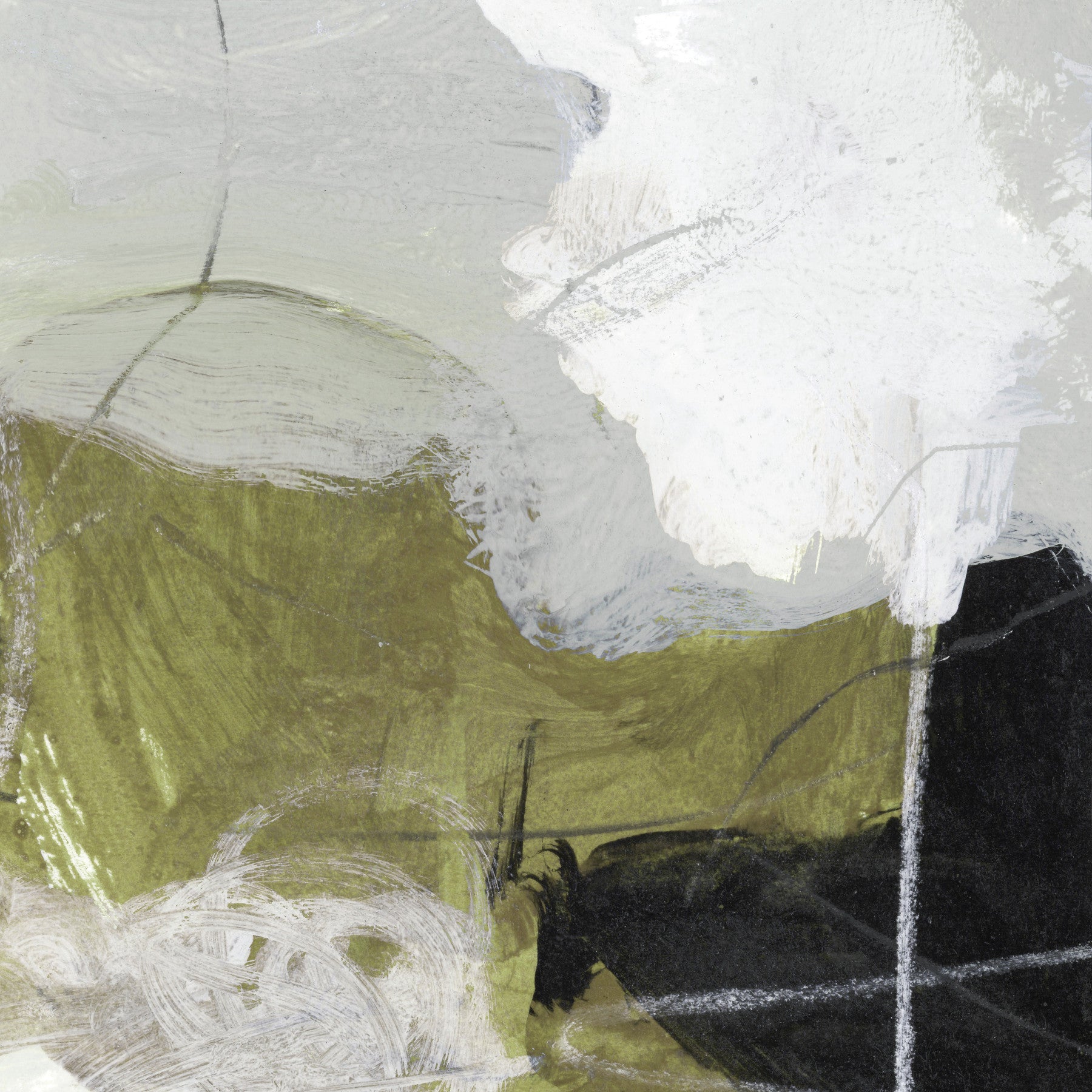 Layered Monochrome and Olive Organic Shapes Wall Mural