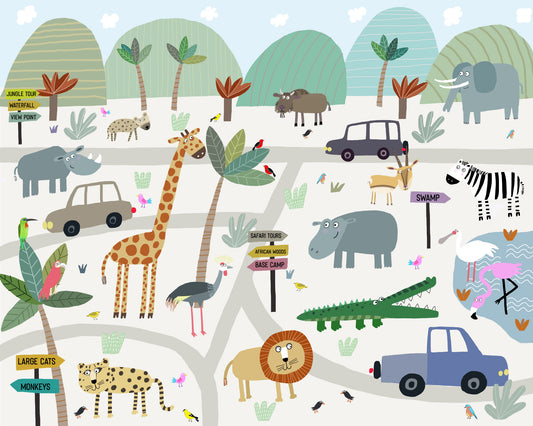Safari Animal Adventure Map Wall Mural