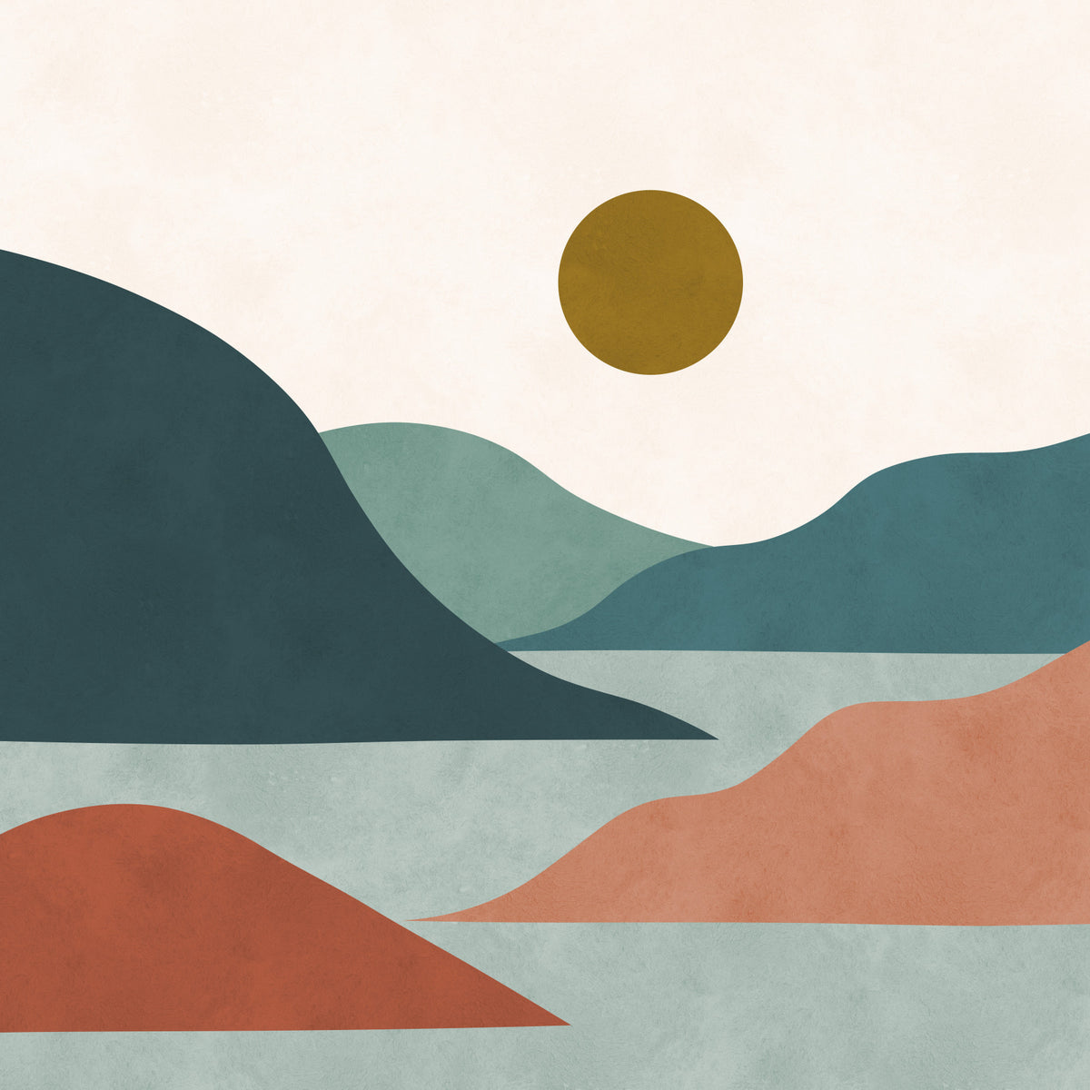 Minimalist Sunset Valley Peaks Wall Mural in your room