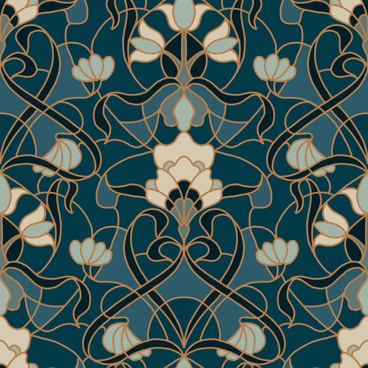 Heritage Botanical Scrollwork Wallpaper⁠ in your room