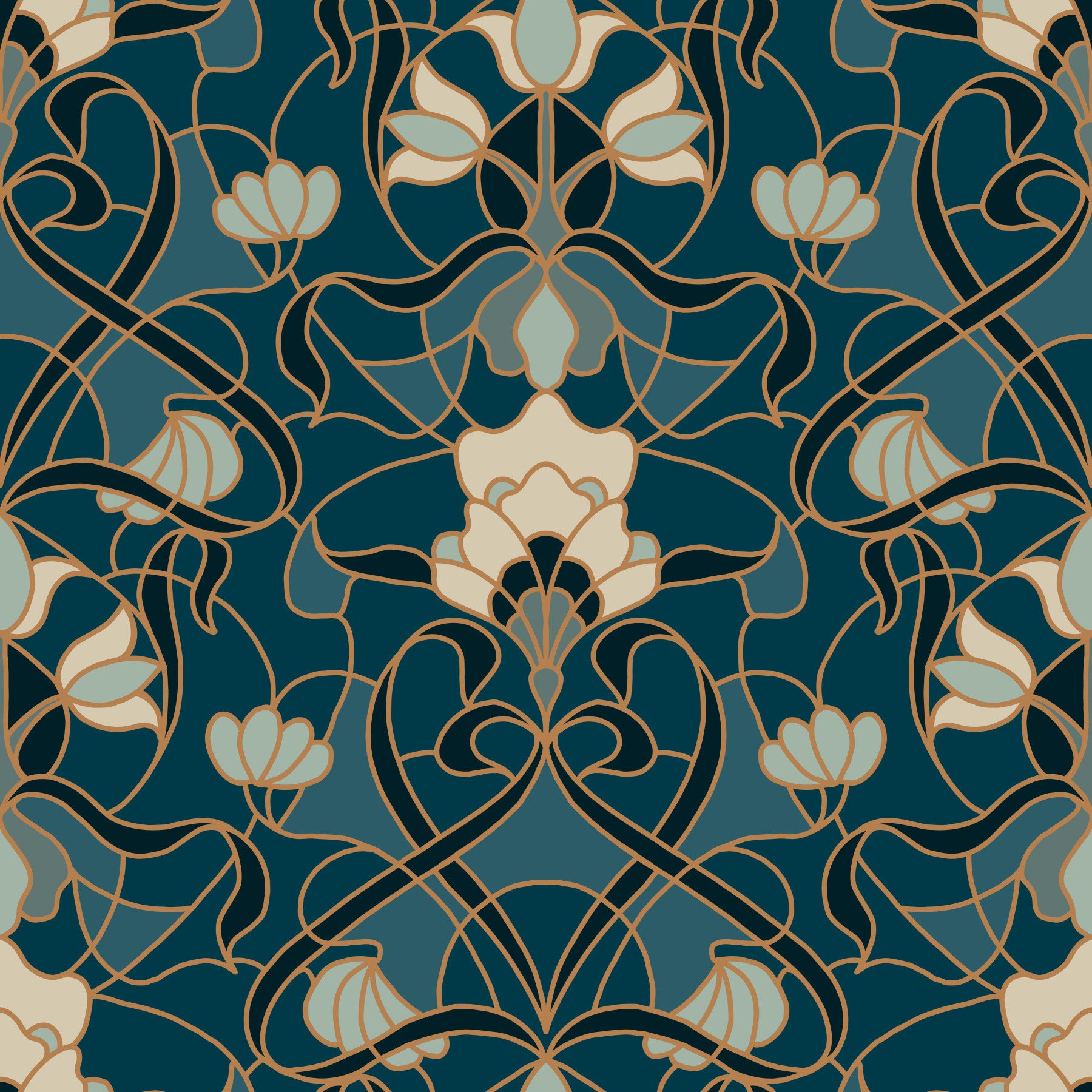 Heritage Botanical Scrollwork Wallpaper⁠ in your room — zoomed