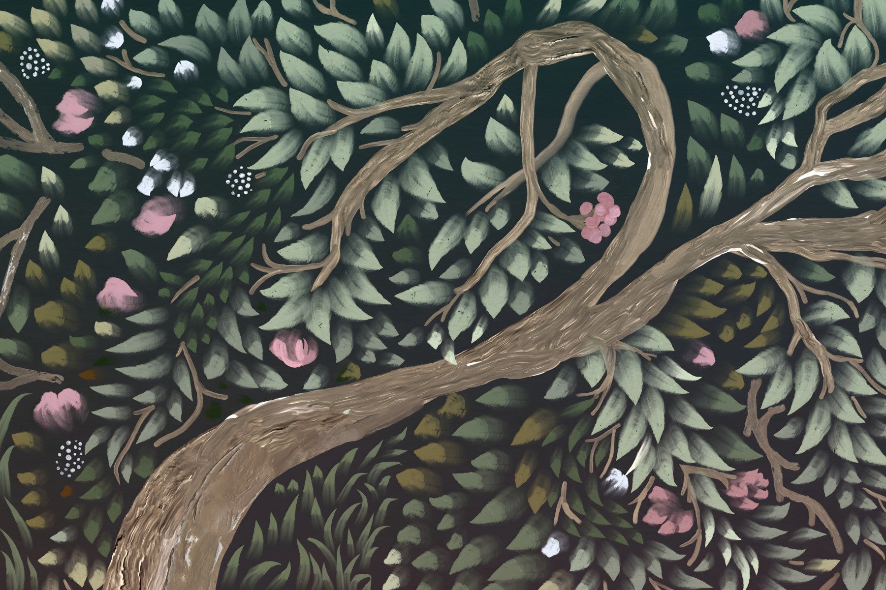 Enchanted Midnight Orchard Canopy Wall Mural