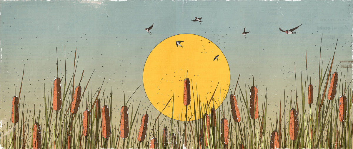 Golden Marshlands and Swallows Wall Mural in your room