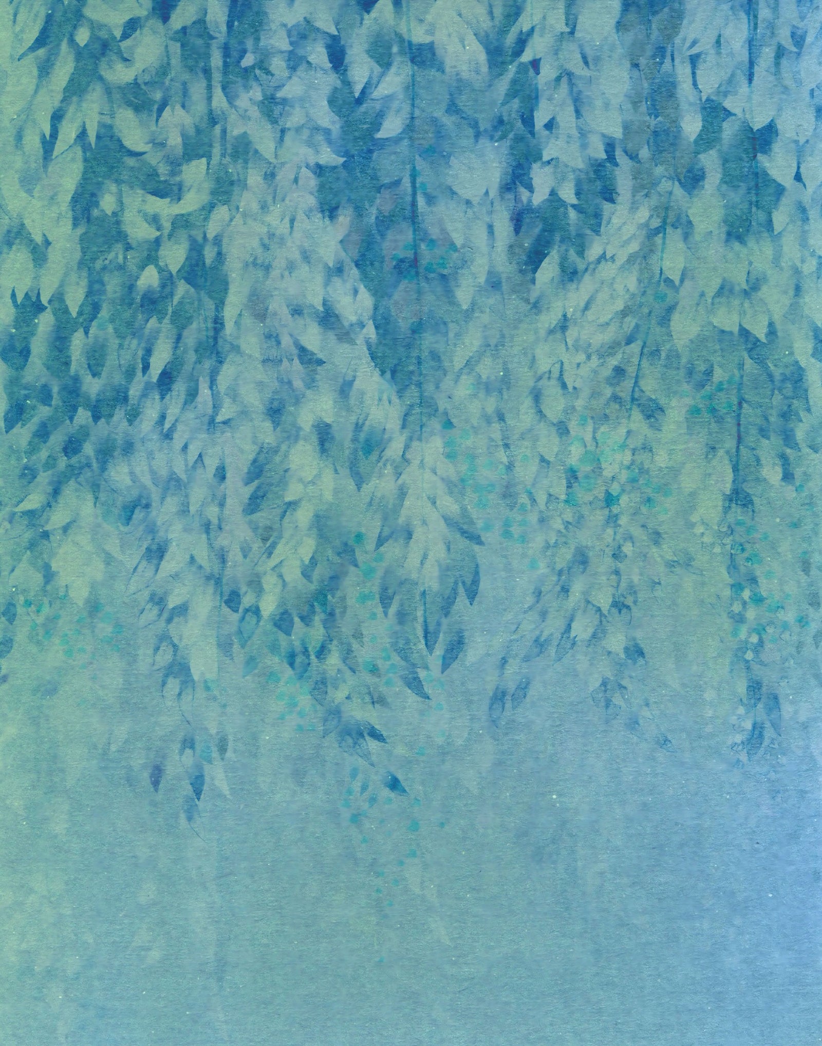 Ethereal Cascading Leaves in Soft Blue Wall Mural