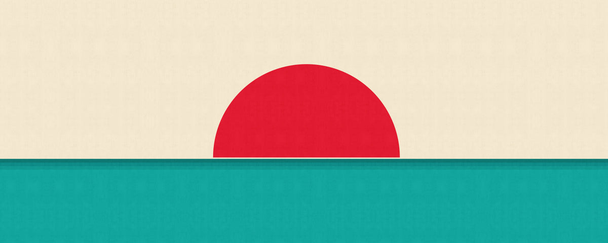 Minimalist Red Sun Seascape Wall Mural in your room — zoomed