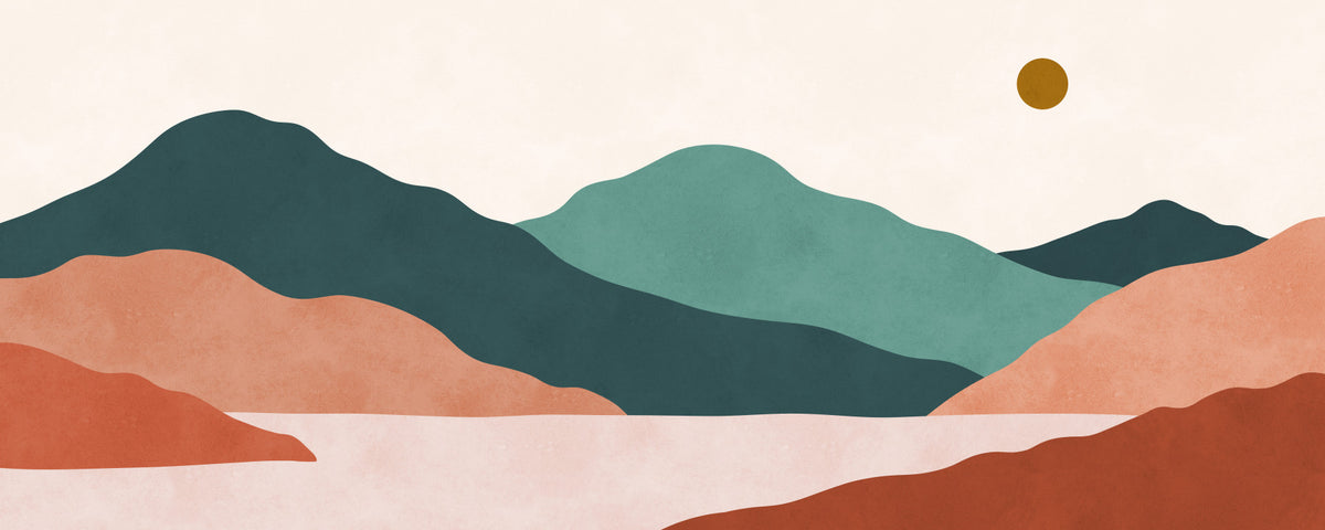 Abstract Terracotta and Teal Range Wall Mural in your room — zoomed