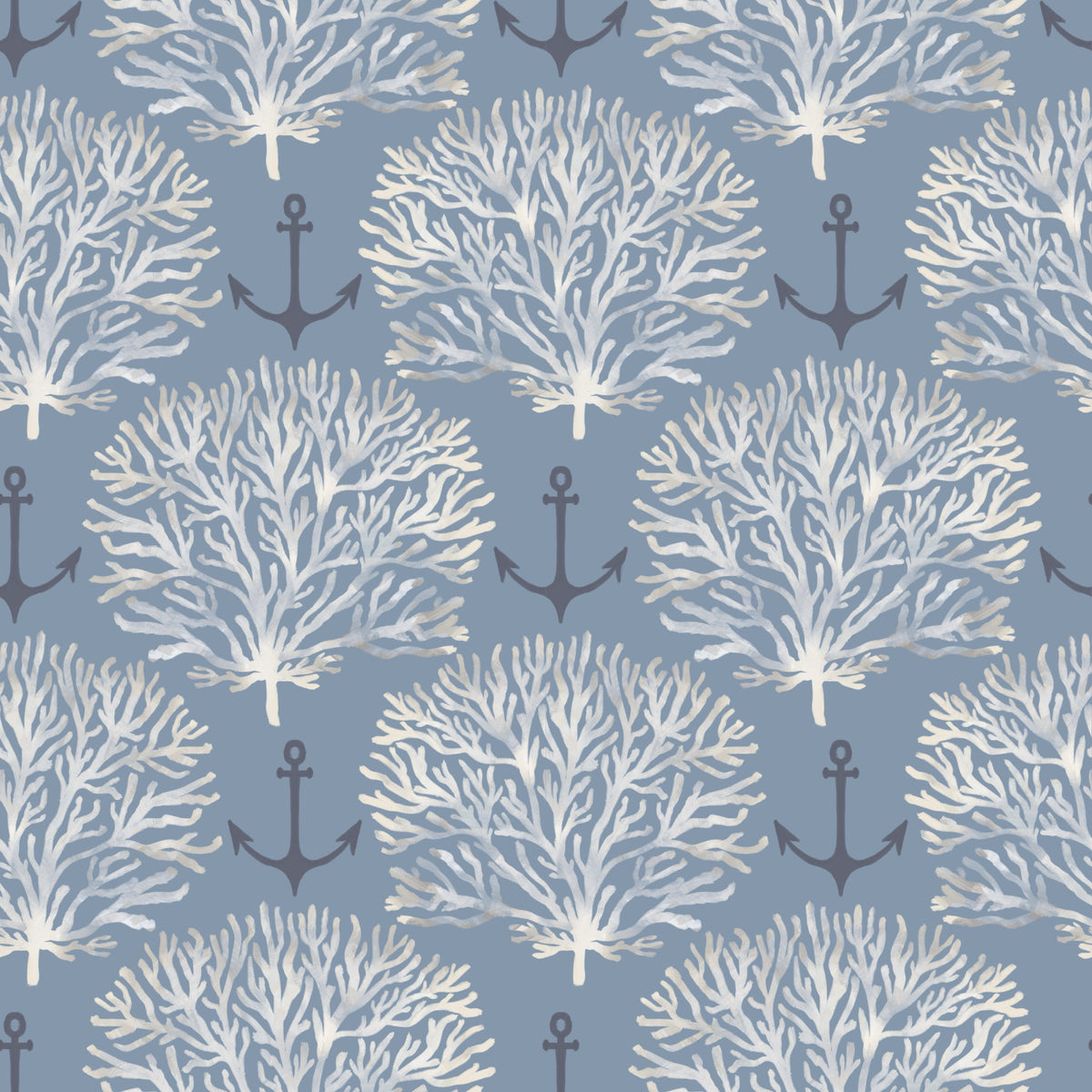 Coastal Marine Coral and Anchor Pattern Wallpaper⁠ in your room