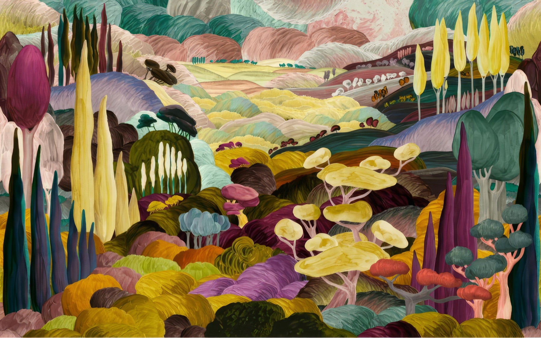 Vibrant Tonal Landscape Wallpaper with colourful painted valley scenery GD11356