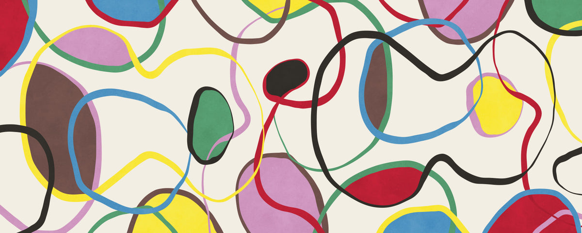 Playful Scribble and Shape Pattern Wall Mural in your room — zoomed