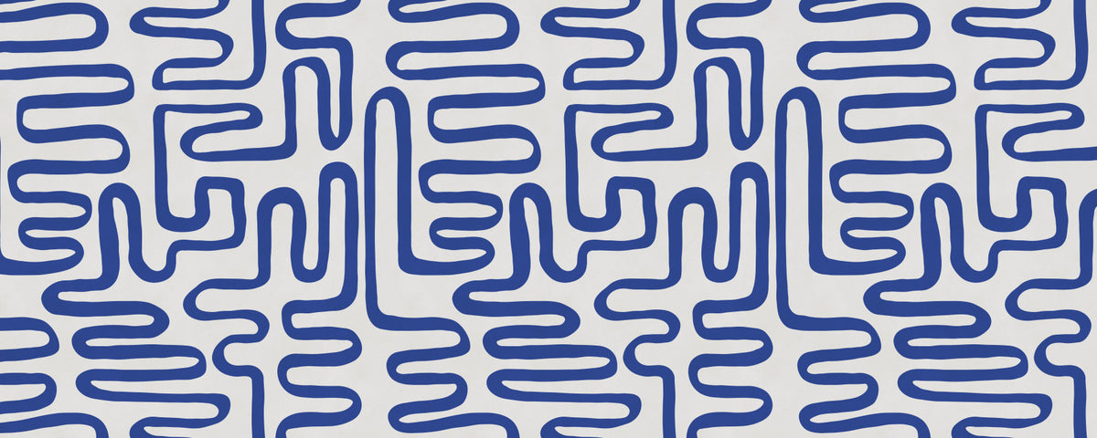 Cobalt Meandering Line Abstract Wall Mural