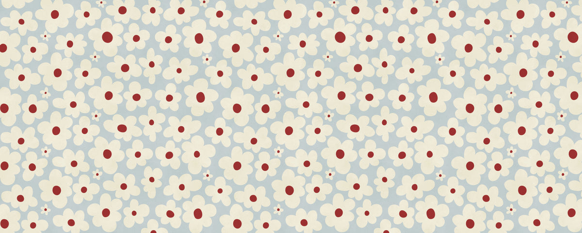 Retro Cream and Red Floral Blooms Wall Mural