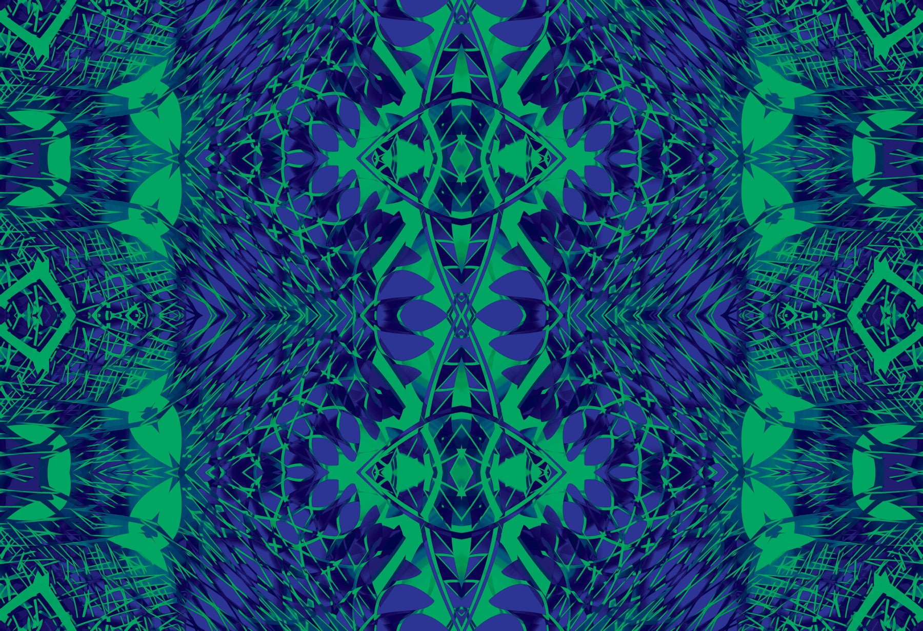 Blue & Green Abstract Ornamental Geometric Wallpaper - AMBER DESIGN Wallpaper