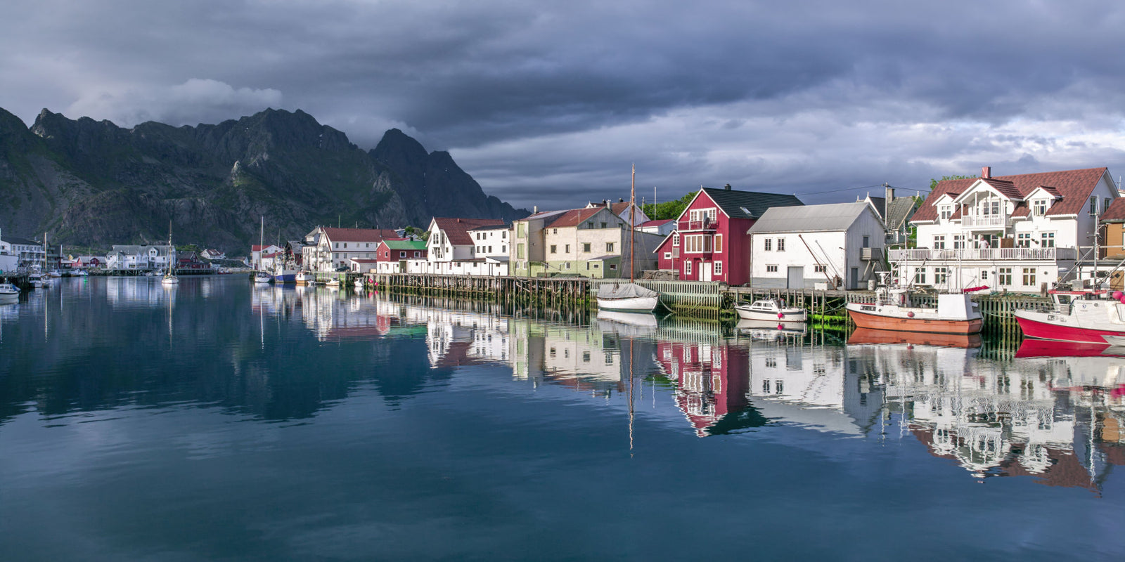 Nordic Mountain Village Waterfront Wall Mural in your room