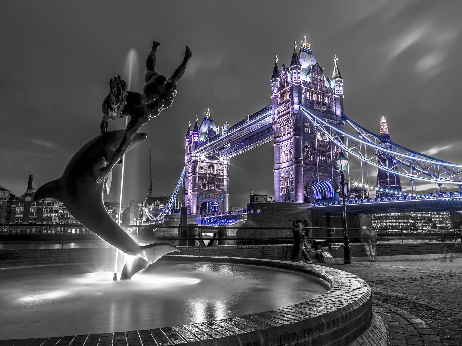 London Bridge Night Fountain View Wall Mural in your room — zoomed
