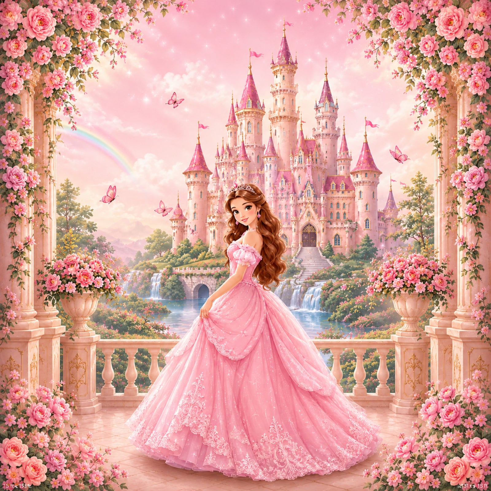 Pink Castle Princess Garden Scene Wall Mural