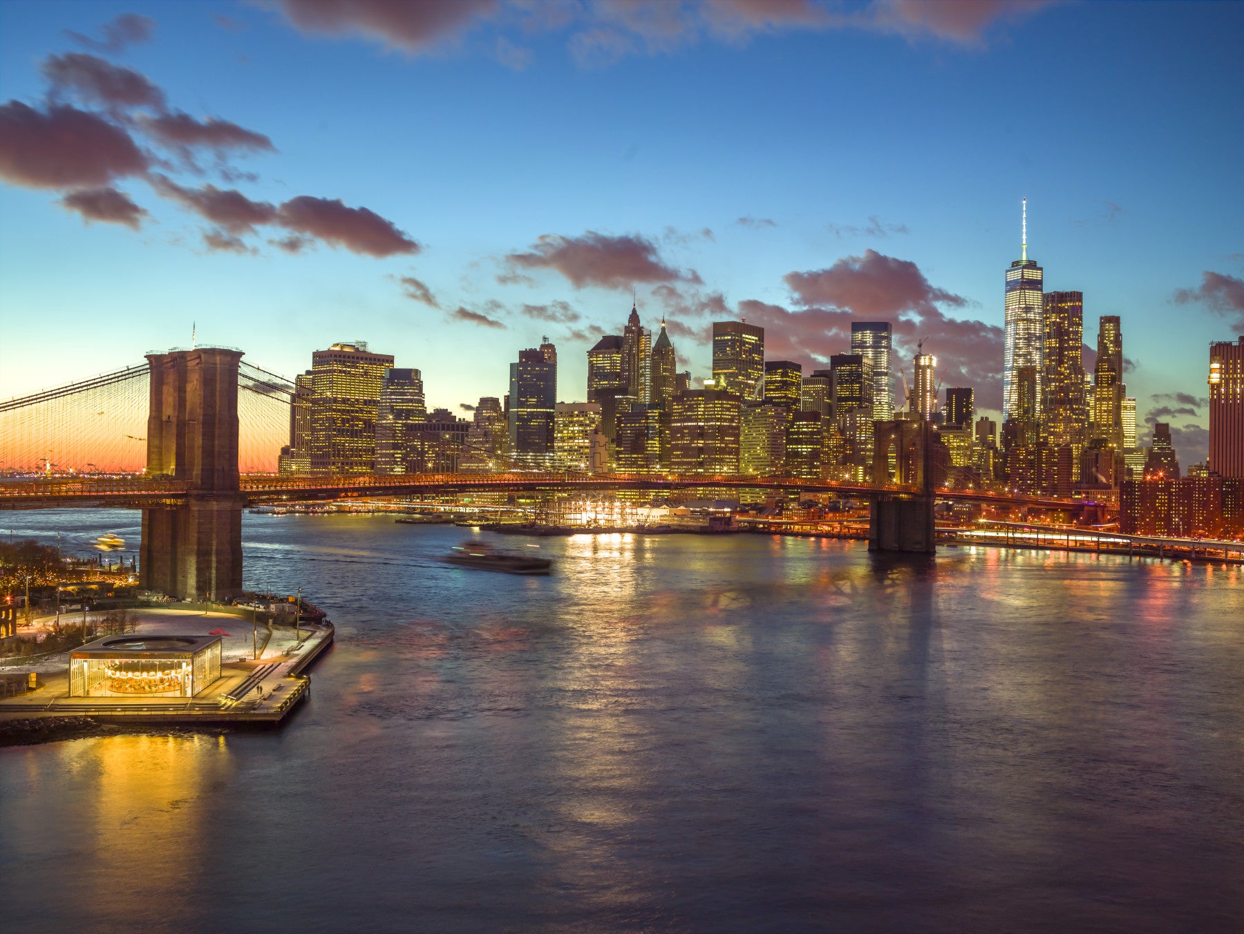 Brooklyn Bridge Twilight Panorama Wall Mural