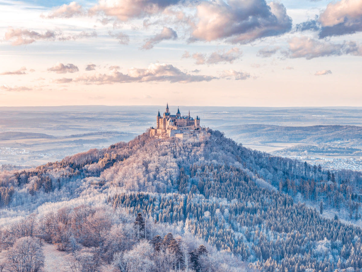 Misty Mountain Fortress Panorama Wall Mural in your room — zoomed