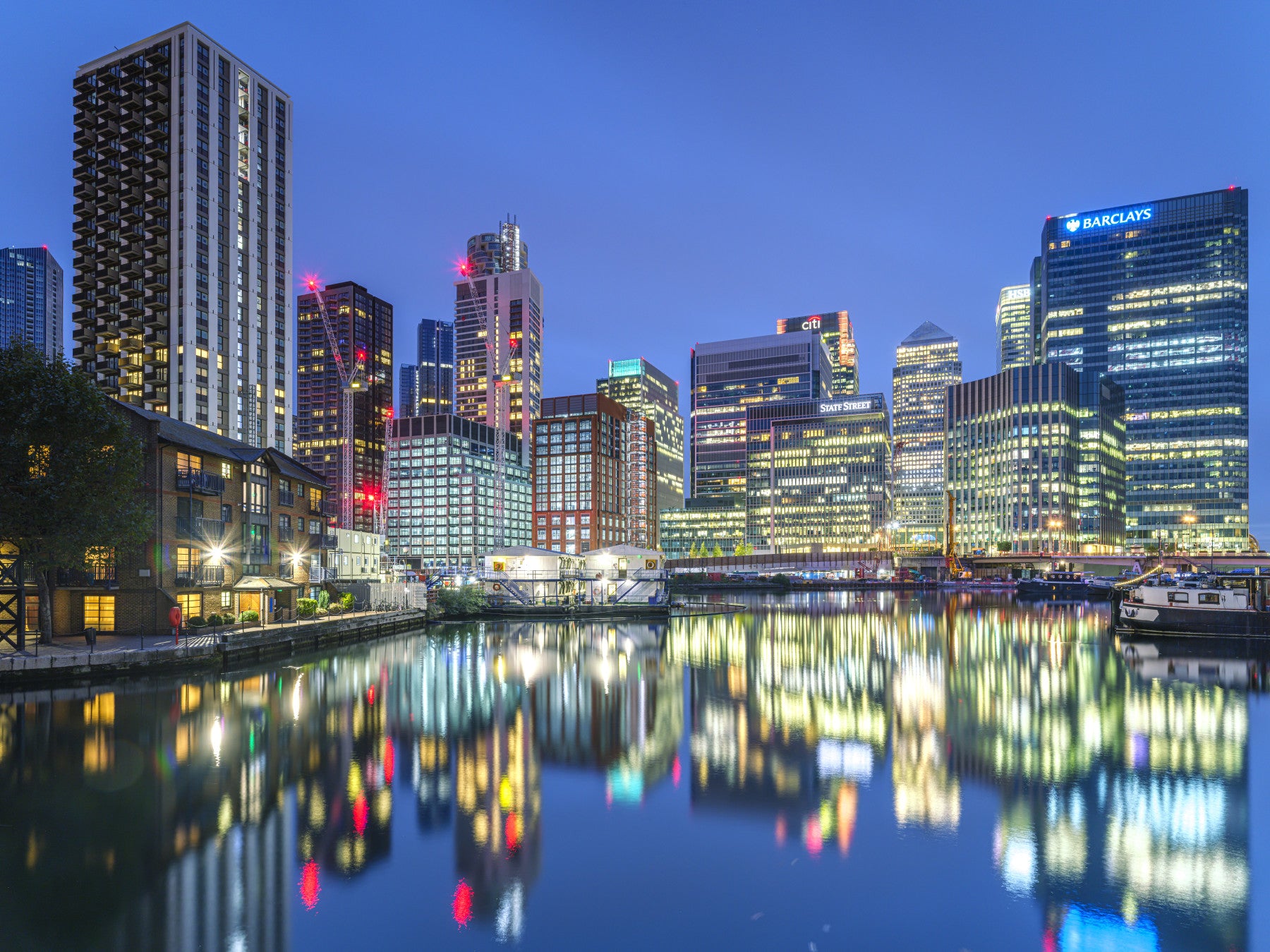 Metropolitan Water Reflection at Dusk Wall Mural in your room — zoomed