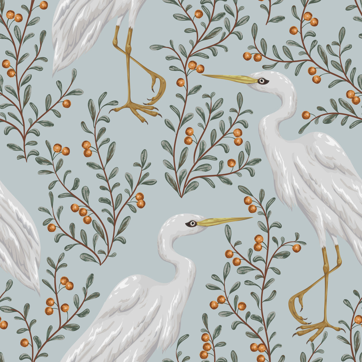 Graceful Heron and Berry Branch  Wallpaper⁠ in your room — zoomed