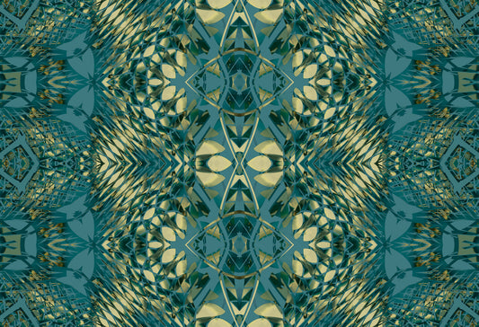 Abstract Ornamental Teal & Pale Yellow Lattice - AMBER  Wallpaper⁠