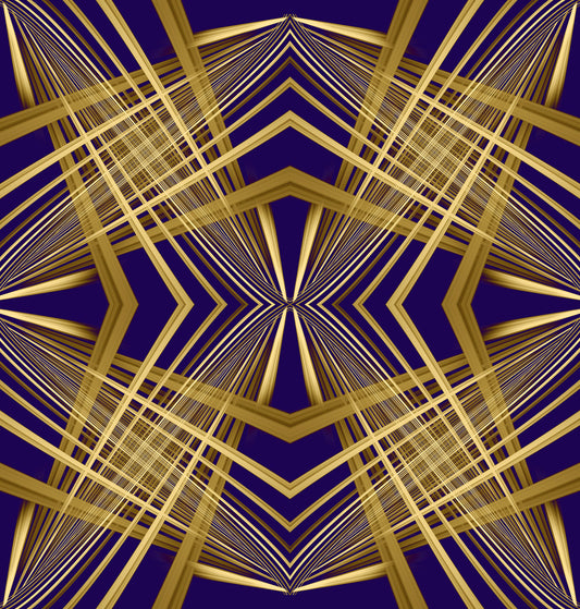 Indigo & Gold Geometric Art Deco Sunburst Laticce - OCTOBER Wallpaper